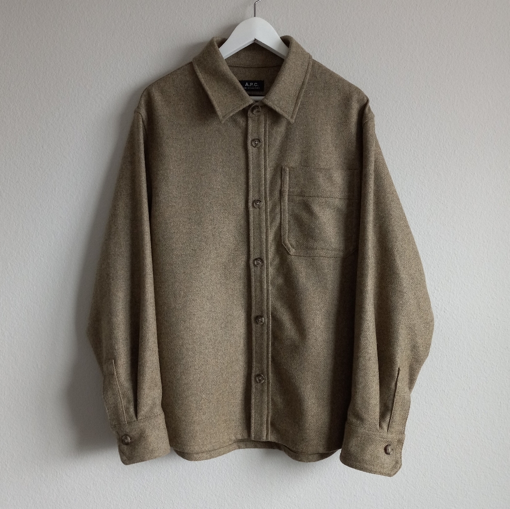 A.P.C. Men's Basile Wool Overshirt Shacket In Khaki Heather L - Picture 4 of 15